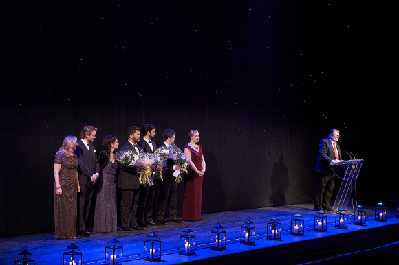 Ensemble Studio Competition finalists and winners with Centre Stage host Ben Heppner