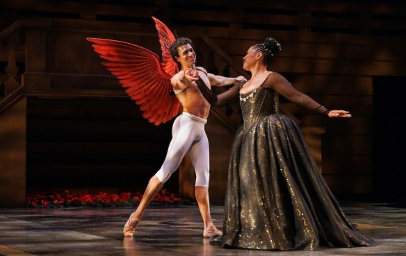 Opera Atelier Artist-in-Residence soprano Measha Brueggergosman-Lee with Artist of Atelier Ballet Eric Da Silva as Amour in Opera Atelier’s fully-staged production of ALL IS LOVE. Photo by Bruce Zinger.