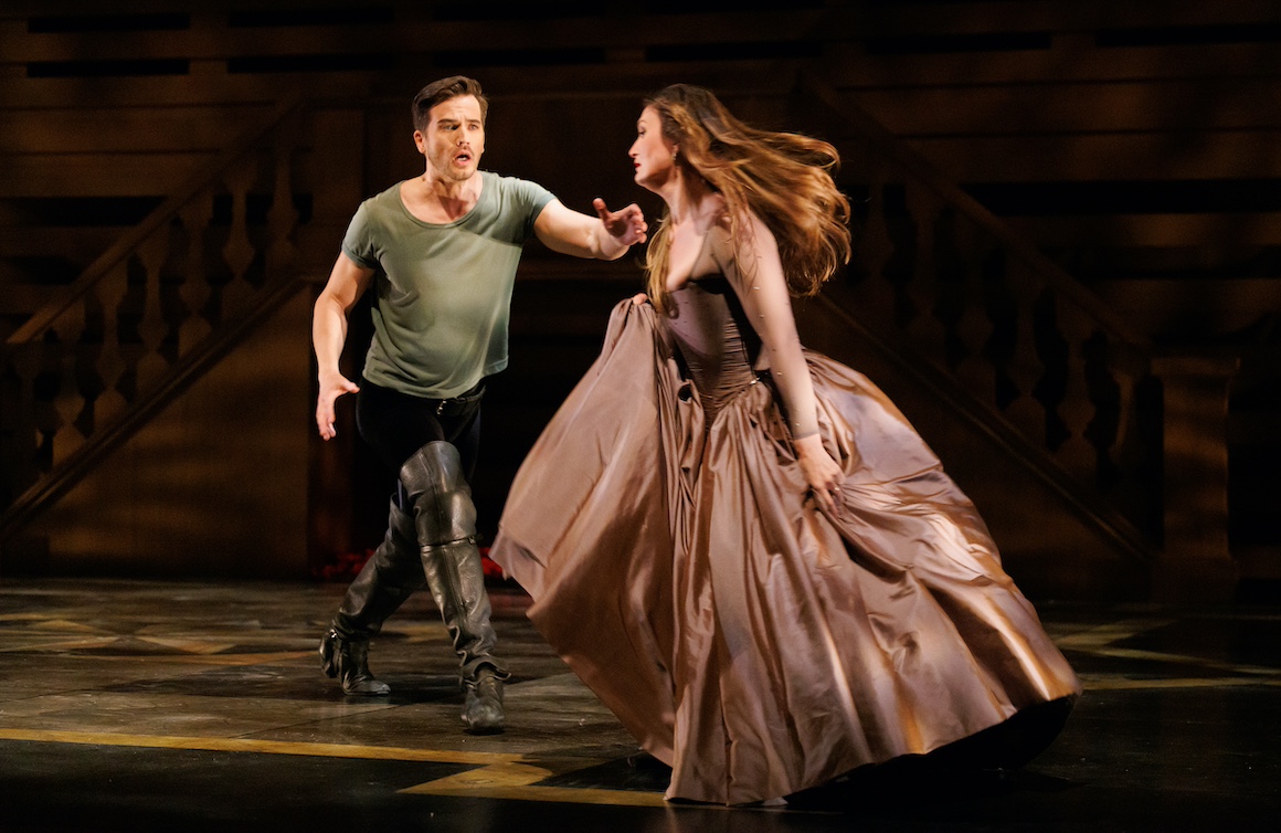 Soprano Meghan Lindsay as Mélisande and bass baritone Douglas Williams as Golaud in Act One of Debussy’s Pelléas et Mélisande in Opera Atelier’s fully-staged production of ALL IS LOVE. Photo by Bruce Zinger.
