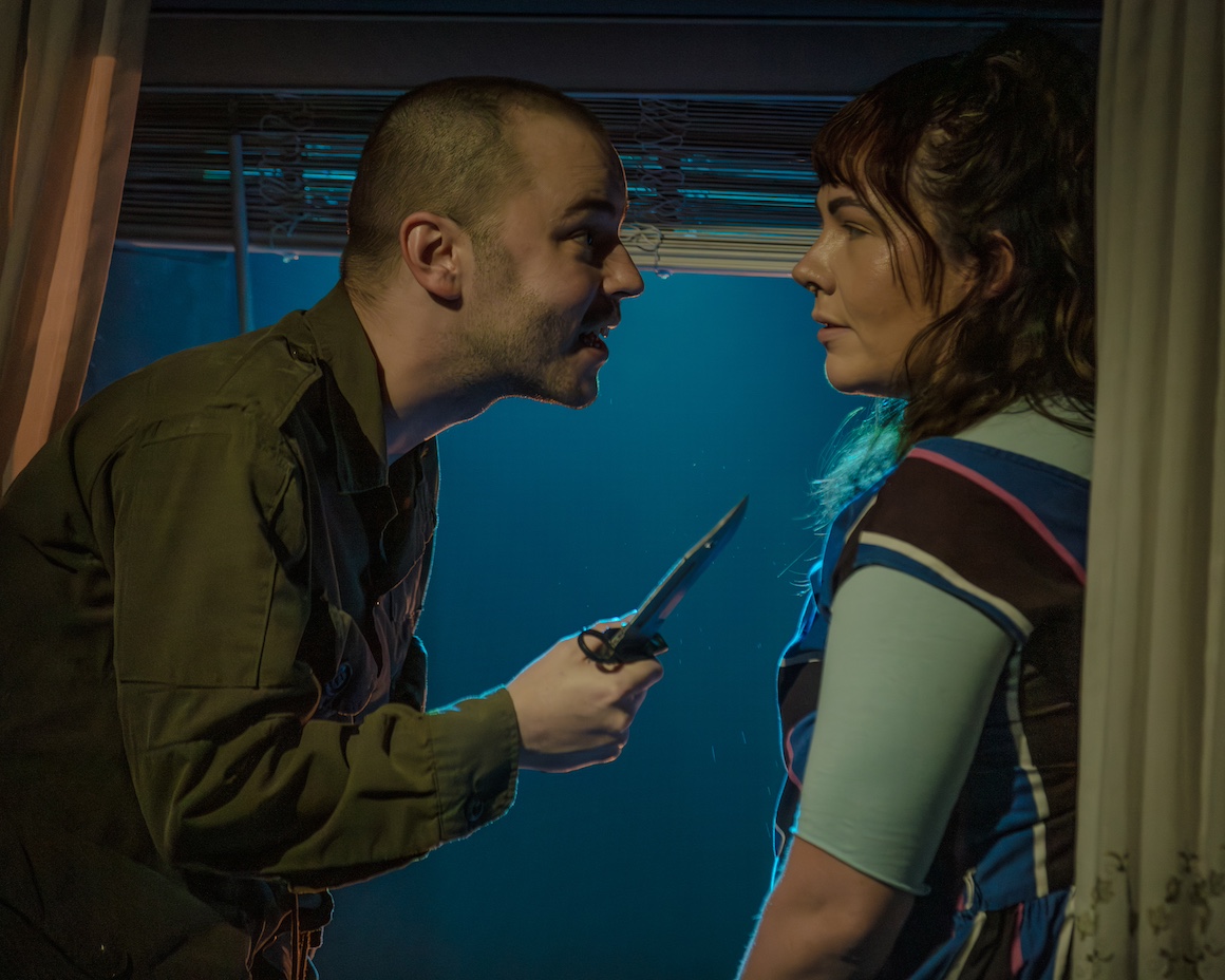 Roberto Zucco_photo of Jakob Ehman and Samantha Brown by Jeremy Mimnagh_set and costume by Michelle Tracey, lighting by Logan Raju Cracknell